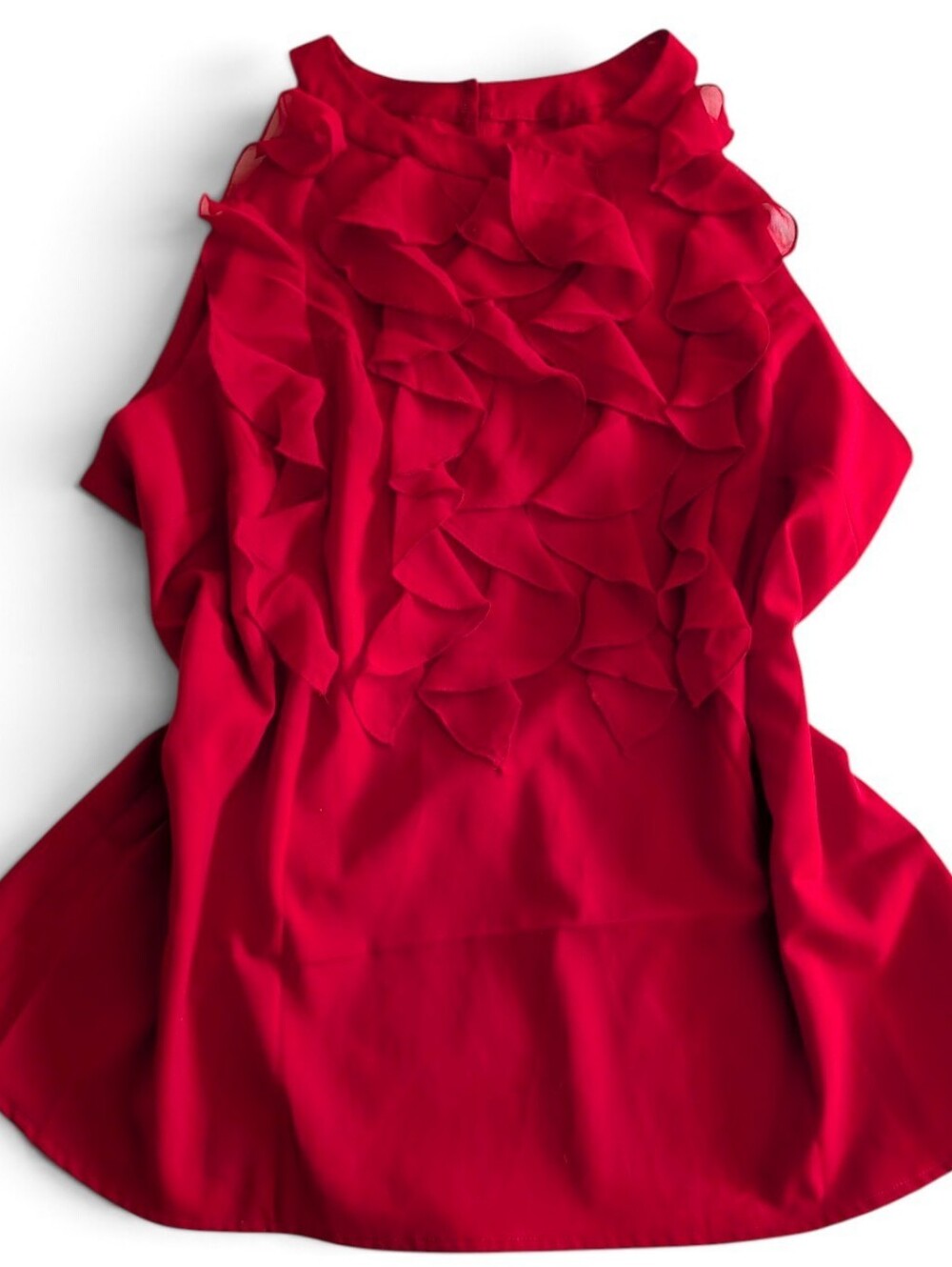 VTG Trixxi Crimson Red Tiered Chiffon Ruffle High Neck Sleeveless Blouse Top 16